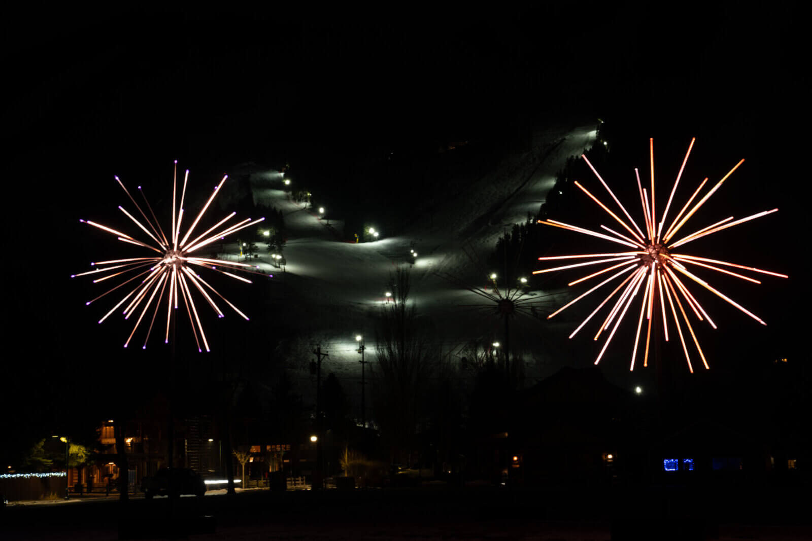 Electric Dandelions public art in front of Snow King Mountain Resort